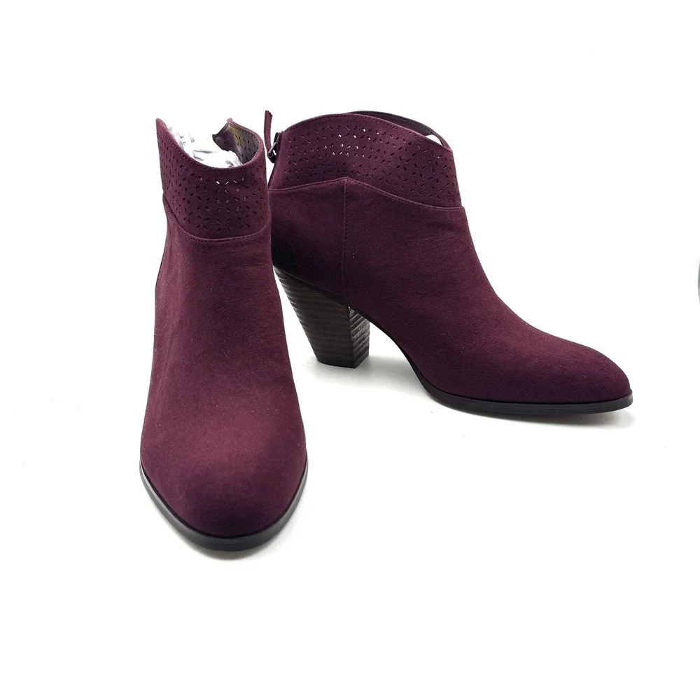 Violet & Red‎ Women's Jackson Lazer Cut Topline Bootie Burgundy Suede Size 7.5